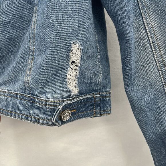 Ivory Ella Denim Jean Jacket - Size Small- Sequin Elephant Distressed - Picture 5 of 6